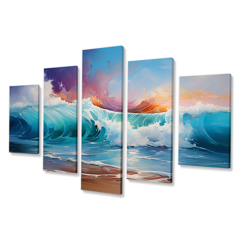 «Shorline Waves Sunset II - Coastal Waves», art mural multi-panneaux