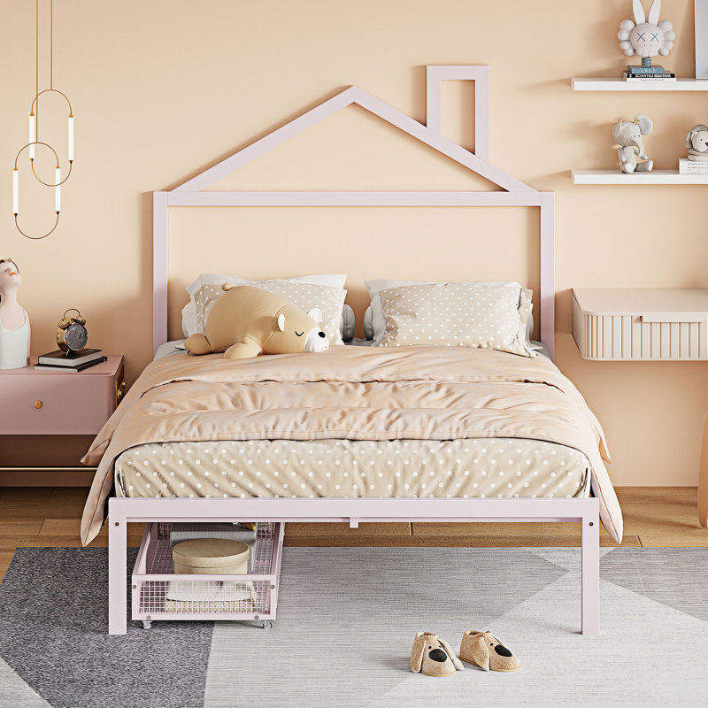 Lit plateforme 62,20 po, Rose, Lit double
