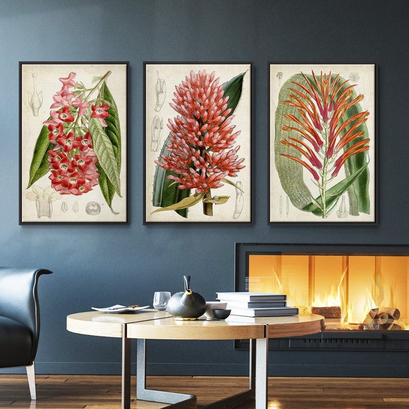 Tropical Gems IV, ensemble de 3 toiles encadrées sur toile, Noir, H 36 po x l 72 po
