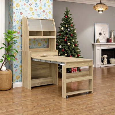 Compact 33.5''W Buffet Hutch With Foldable Dining Table Multifunctional Storage Cupboard For Small Spaces