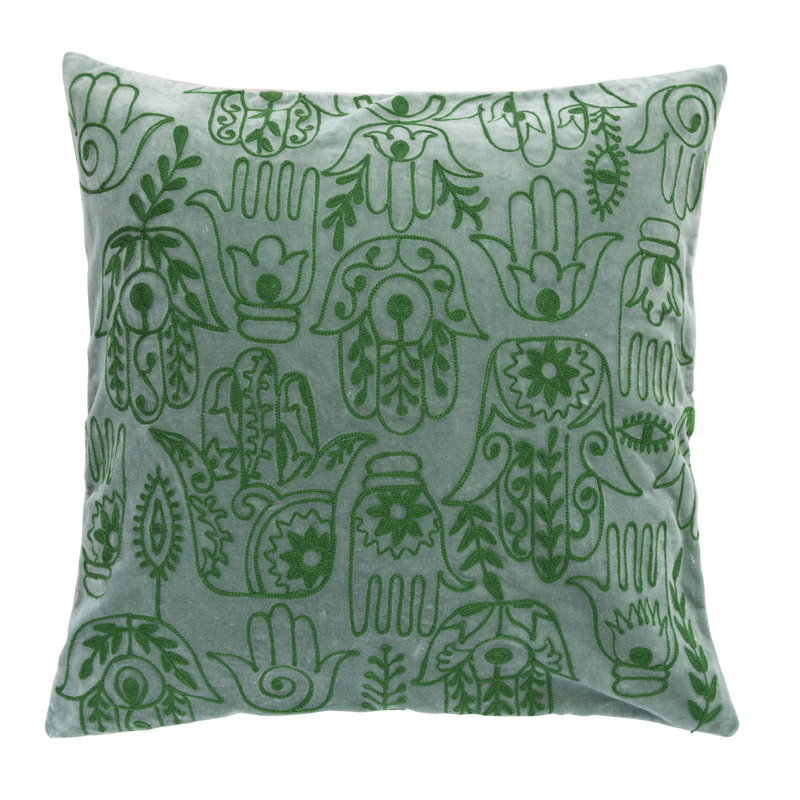 Forest Green Cotton Velvet Embroidered Throw Pillow