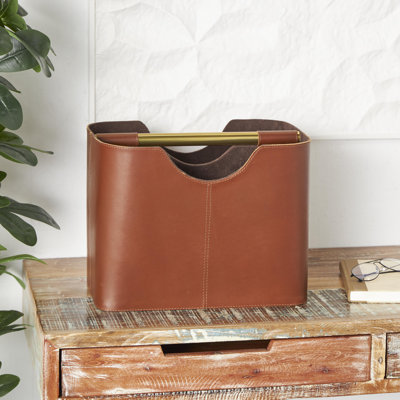 Lytham Brown Leather Decorative Magazine Holder with Divided Inside, 16" x 10" x 12" by The Twillery Co.