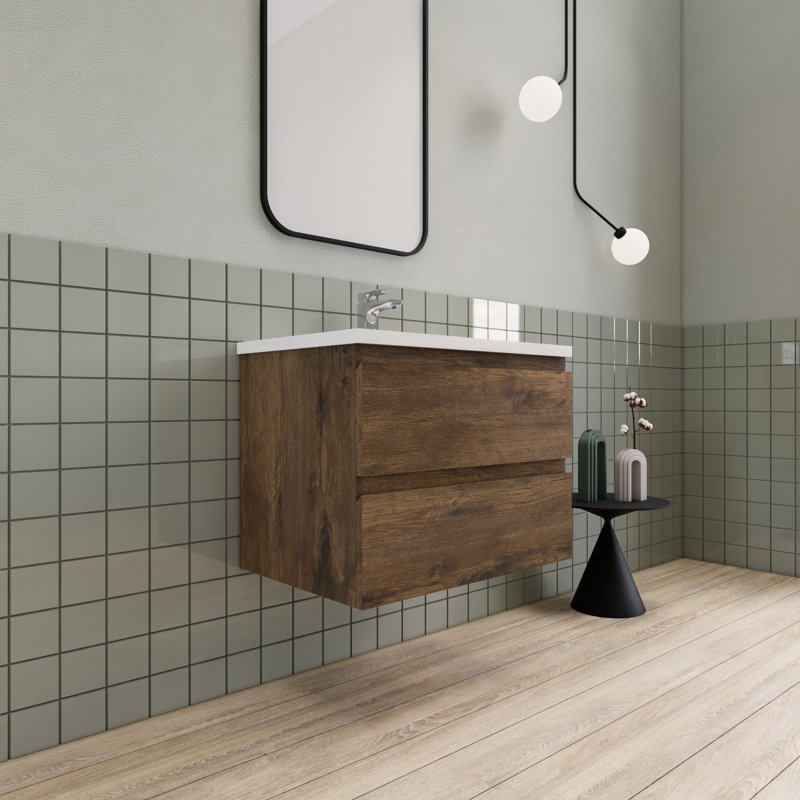 Alcester 29.6'' Single Bathroom Vanity with Resin Top, Rose Wood