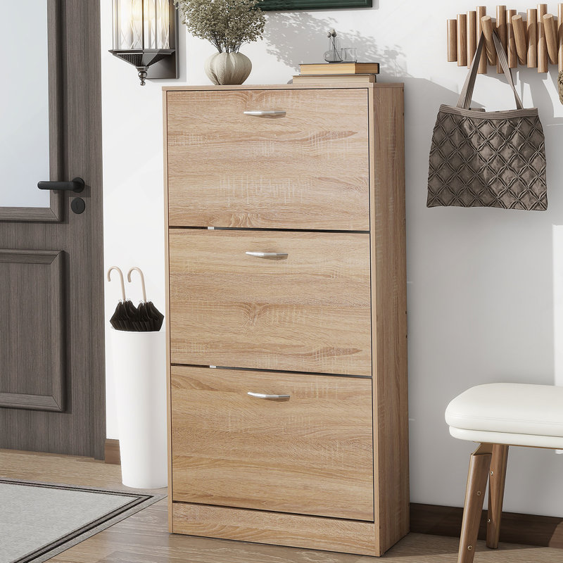 Armoire de rangement pour chaussures à 3 tiroirs, range-chaussures en bois à 3 niveaux