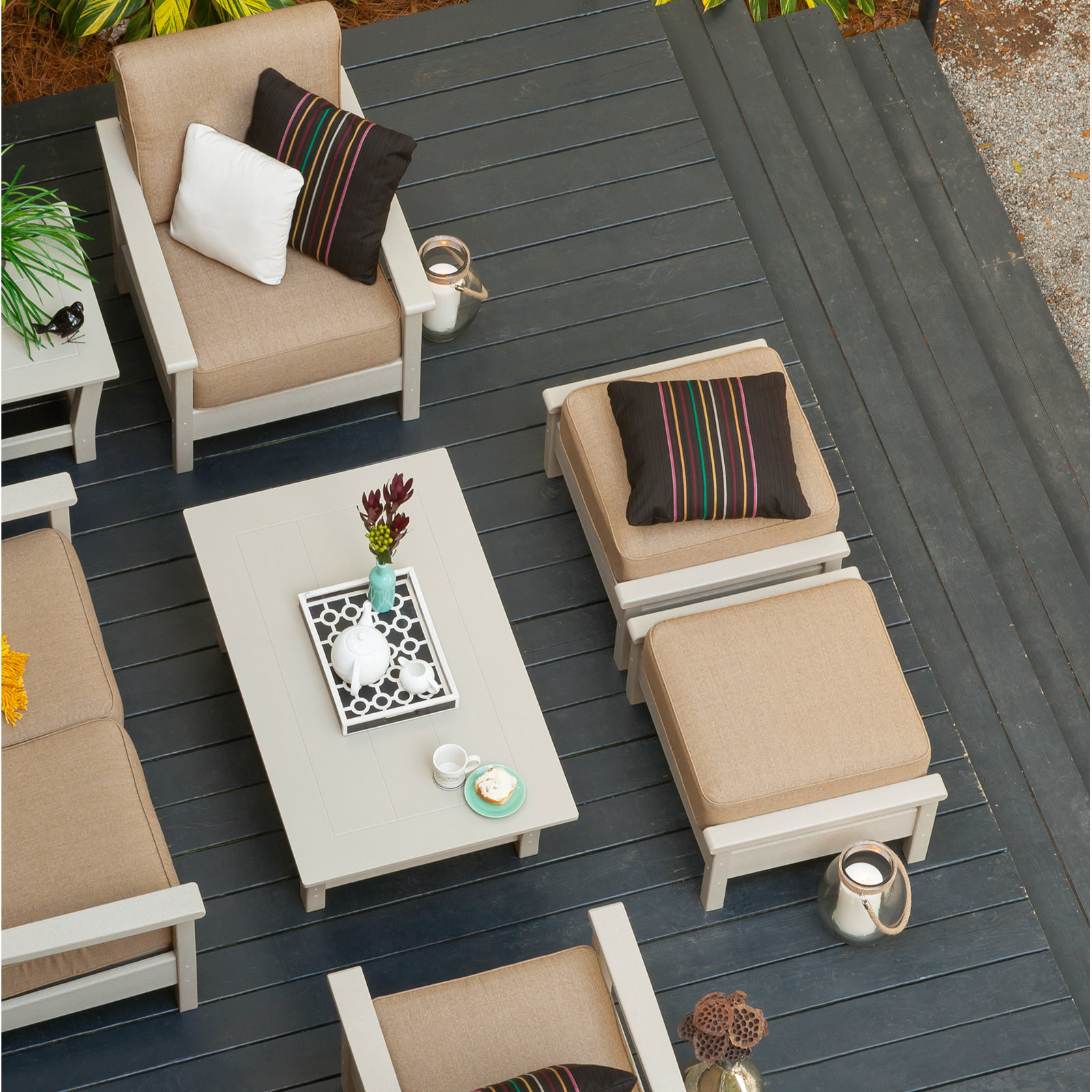 POLYWOOD® Harbour Patio Ottoman, Sand Frame/Ash Charcoal Cushion