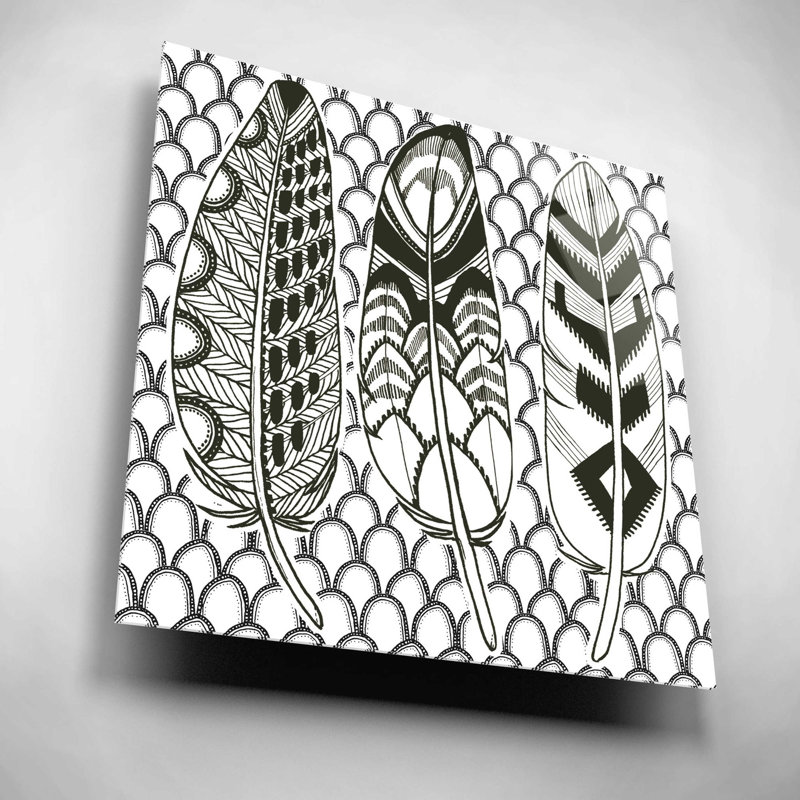 «Geo Feathers III Zentangle» par Sara Zieve Miller, art mural en verre acrylique, H 12 po x l 12 po x P 0,13 po