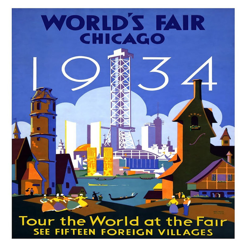 «Worlds Fair Chicago 1934 Tour» par Best Vintage Posters sur, Non, H 12 po x l 12 po, Toile tendue