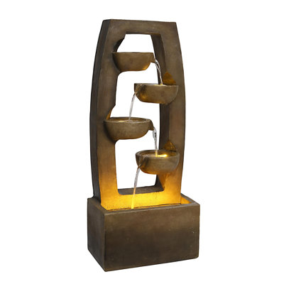 Myron Outdoor Water Fountain with LED Lights 4 Tier Cascading Bowl Waterfall Resin Garden Fountain