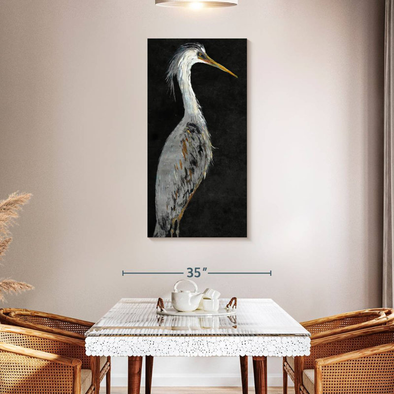 Brampt Silver Heron On Black II, 48" H x 24" W