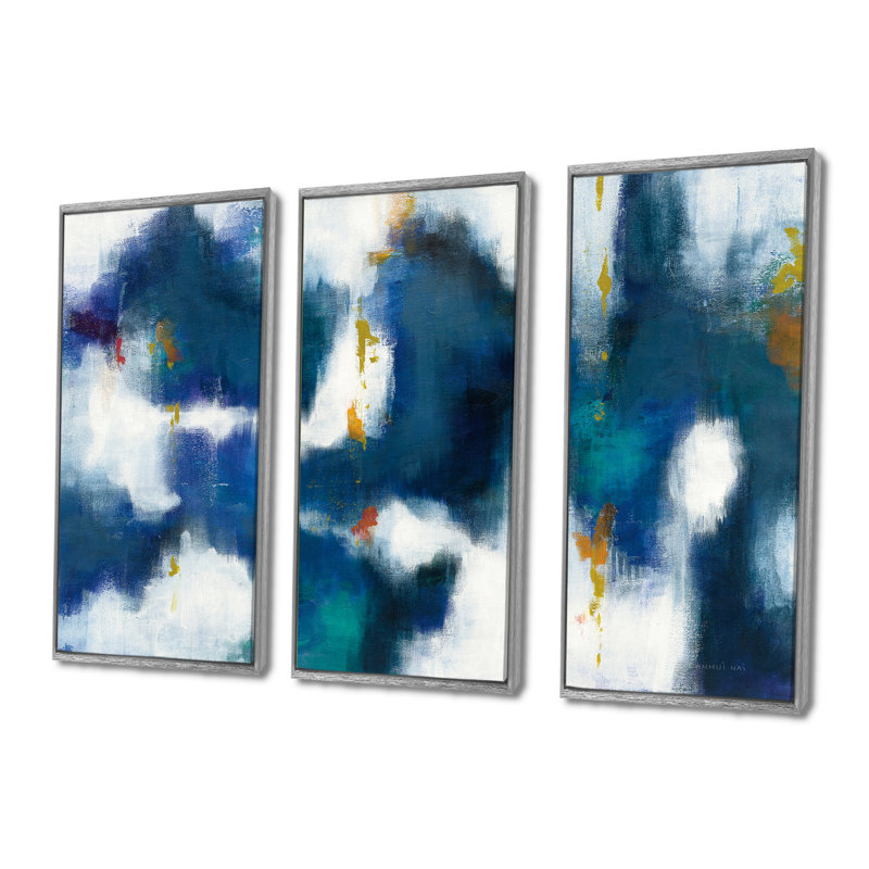 «Blue Glam Texture II», peinture sur toile 3 pièces, H 32 po x l 48 po, Silver