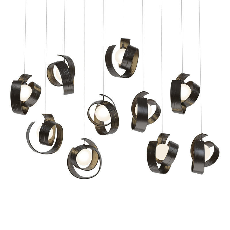 Luminaire suspendu géométrique à 10 lumières pour îlot de cuisine Riza, H 130 po x l 46,7 po x P 12,2 po, Bronze huilé