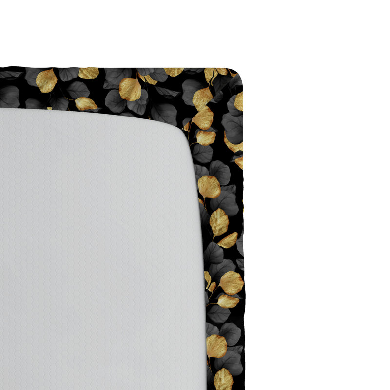Ambesonne Nature Fitted Sheet Leaves Botanical Style Art, Charcoal Gray/Mustard Floral, Full Fitted Sheet