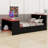 Modern Wood Daybed with Trundle & Integrated Desk - LED Light + USB Charging-1830896281-1830896280