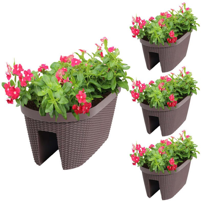 Plastic Outdoor Railing Planter, Coffee