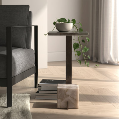 Modern Metal Aluminum Accent Table With Geometric Base And Sleek Contemporary Design by Ivy Bronx