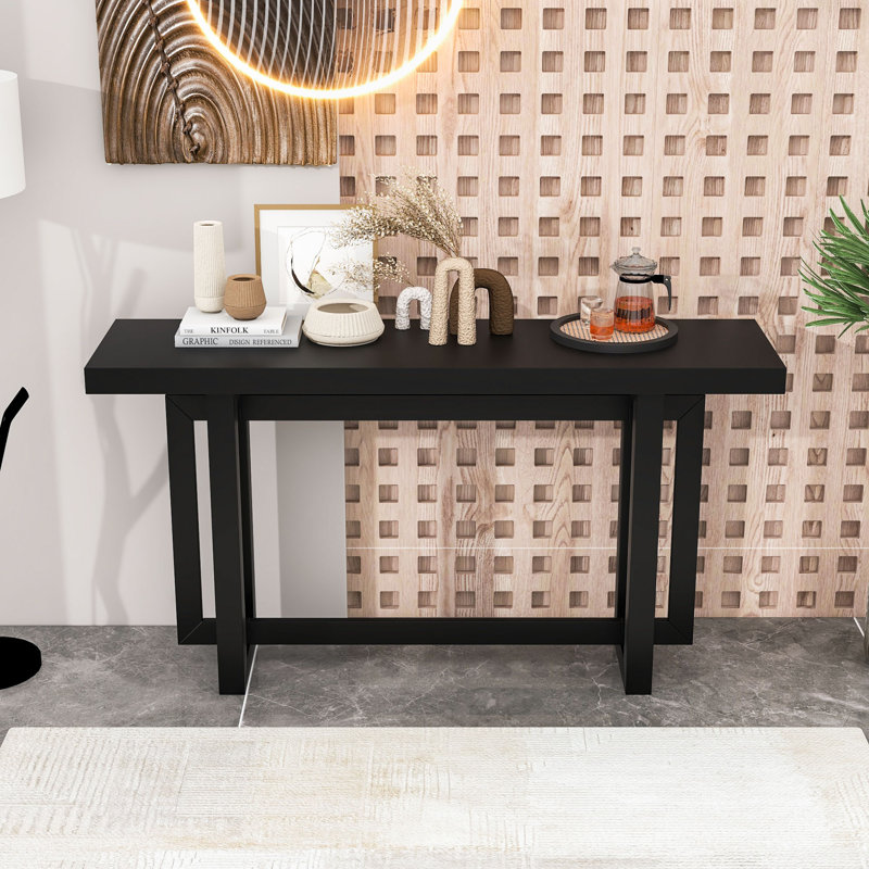 Durable Modern Console Table with Sturdy Rectangular Legs, Black, Black