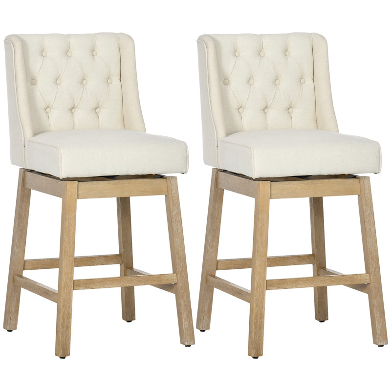 Chewning , 180 Degree Swivel Kitchen Island Stool Dining Room Chairs with Solid Wood Footrests and Button Tufted Design