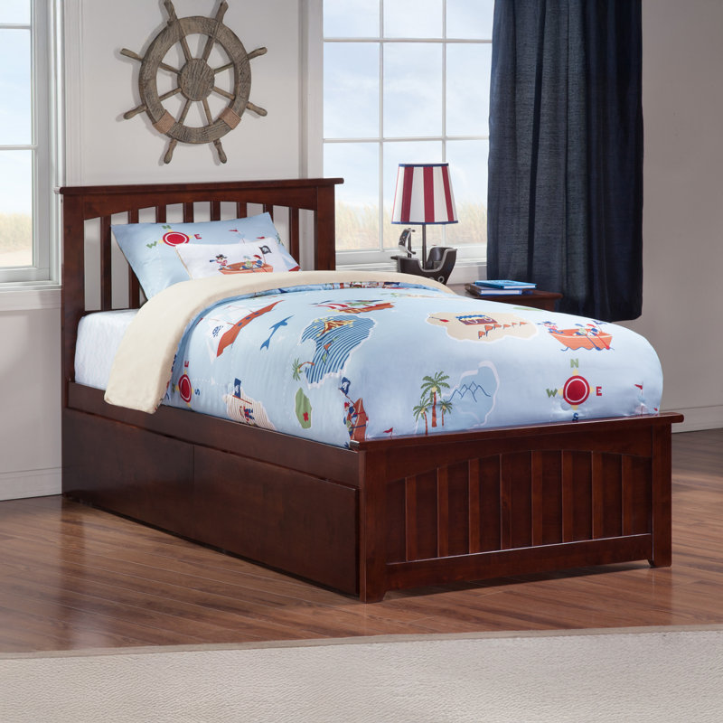 Brunelle Solid Wood Platform Bed with Matching Footboard and Storage Drawers , Twin, Walnut