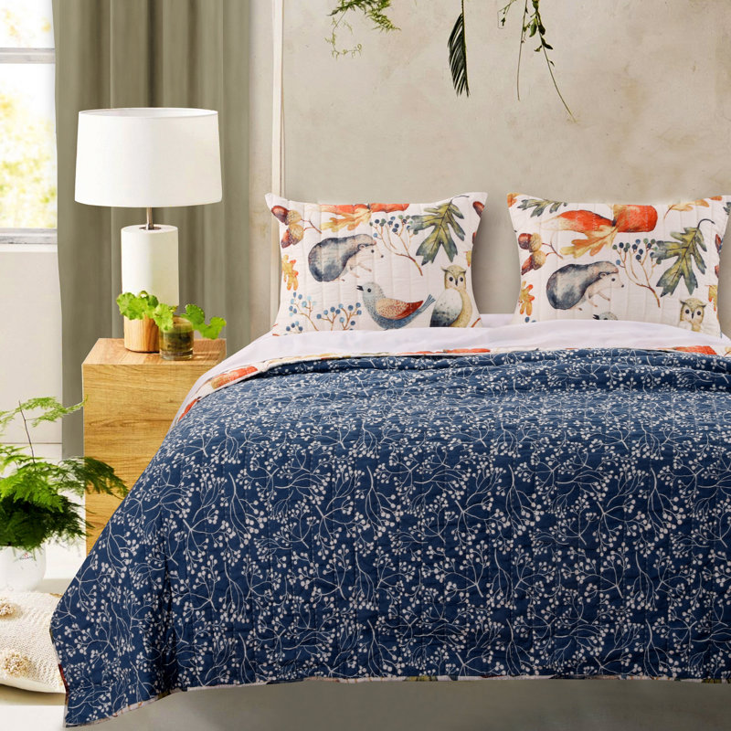 Willow Twin Blue Microfiber Reversible Quilt Set