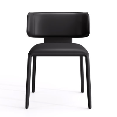 Saddle Leather Dining Chair Upholstered Side Chair With Padded Seat, Wingback Vanity Chair With Metal Frame For Dining Living Room Vanity Office, Black