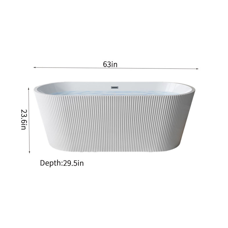 63'' x 29.5'' Soaking Acrylic Bathtub