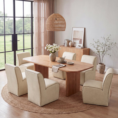 Stylish Contemporary Armless Dining Chair Upholstered Faux Leather With Hidden Wheels