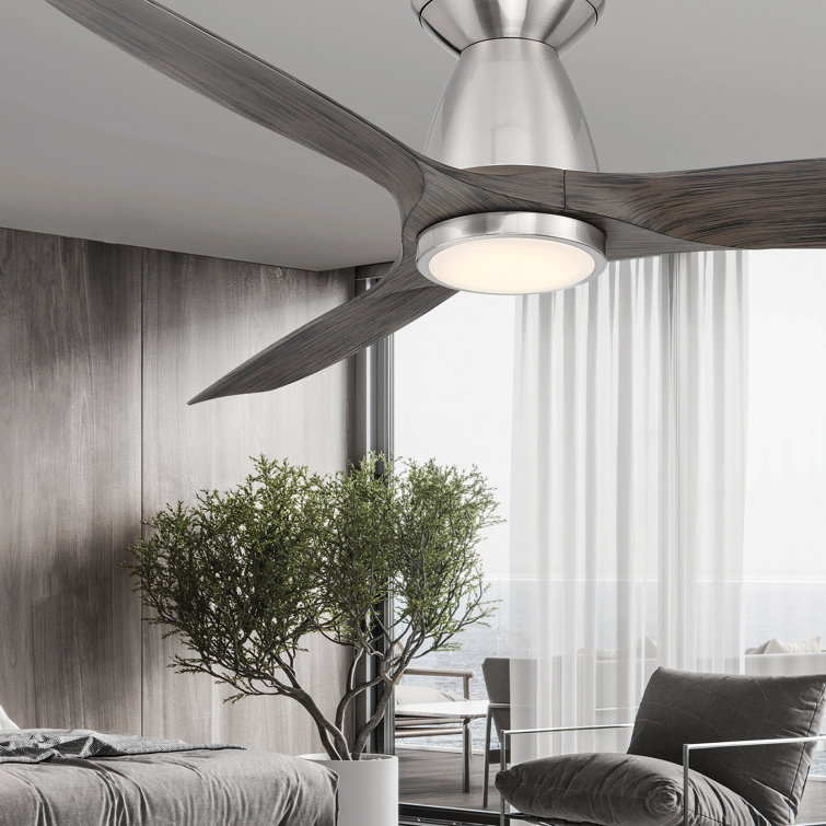 Skylark 54" 3 - Blade Outdoor LED Smart Flush Mount Ceiling Fan with Remote Control and Light Kit Included 