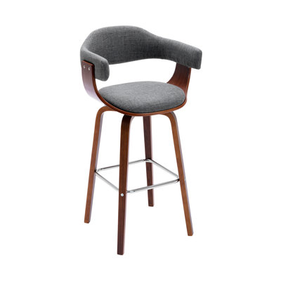 Tabouret tournant Valazquez, revêtement en tissu, pieds en bois de noyer