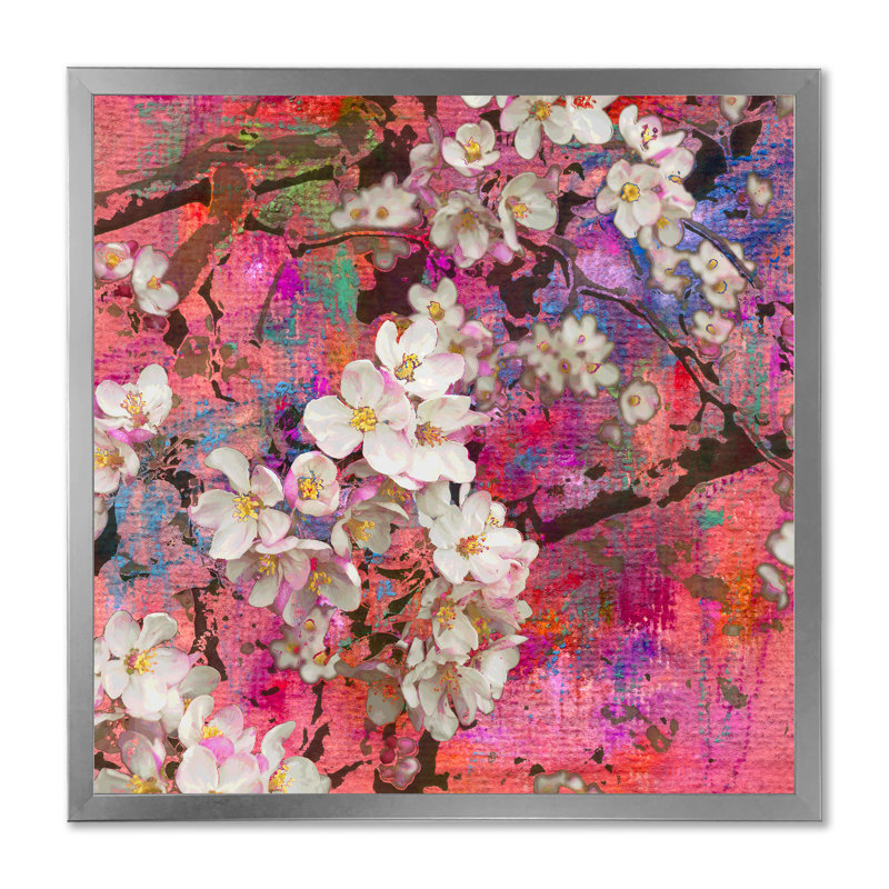 «Blossoming Apple Tree II», art mural sur toile traditionnel, Cadre photo argenté, H 30 po x l 30 po x P 1 po