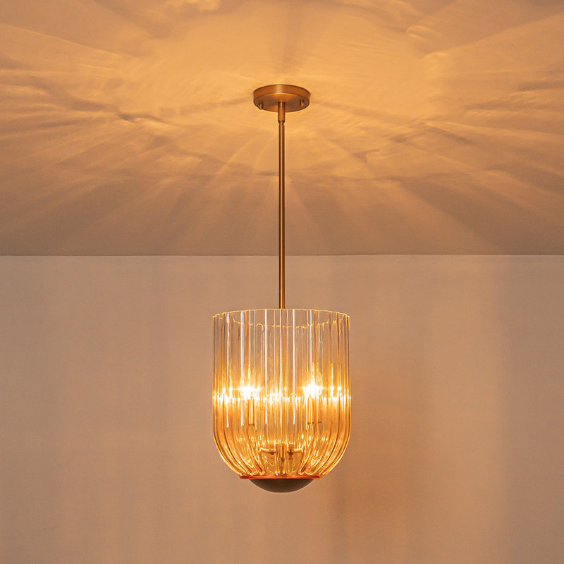 Luminaire bol suspendu en verre 3 lumières, Laiton