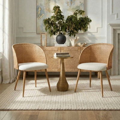 Fauteuil rembourré rembourré avec dossier en rotin