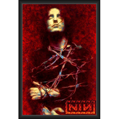 ACHETER DE L'ART POUR MOINS Officiellement sous licence Nine Inch Nails - Affiche d'art encadrée en fil de fer barbelé - 24 x 36 po - Cadre en bois d'ingénierie robuste avec verre plexi - prêt à être accroché