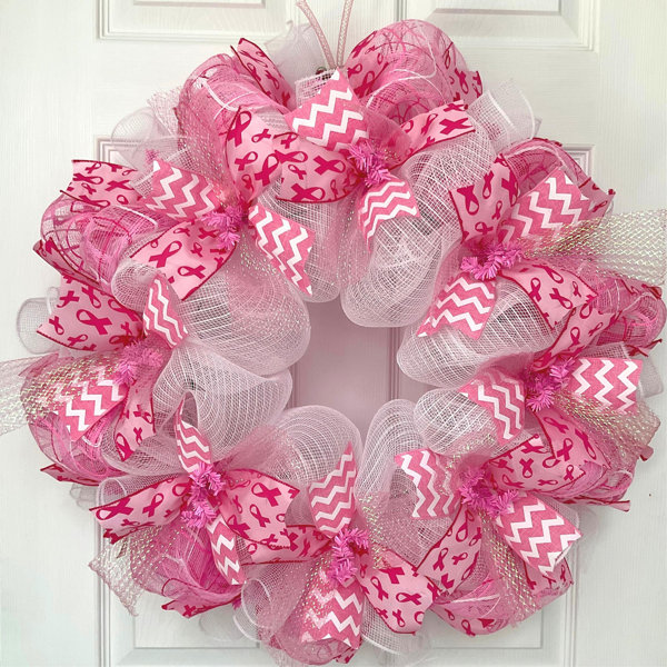 The Holiday Aisle® Breast Cancer Awareness Wreath All Ribbons | Wayfair