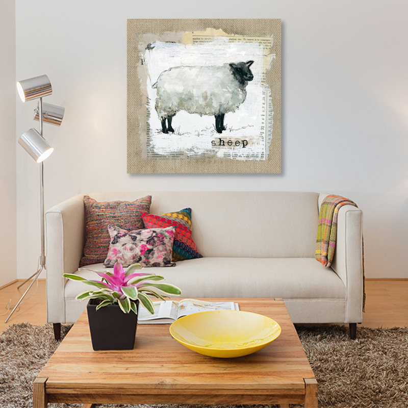«Burlap Sheep», impression sur toile, H 48 po x l 48 po x P 1,5 po, Pas de tapis, Toile tendue