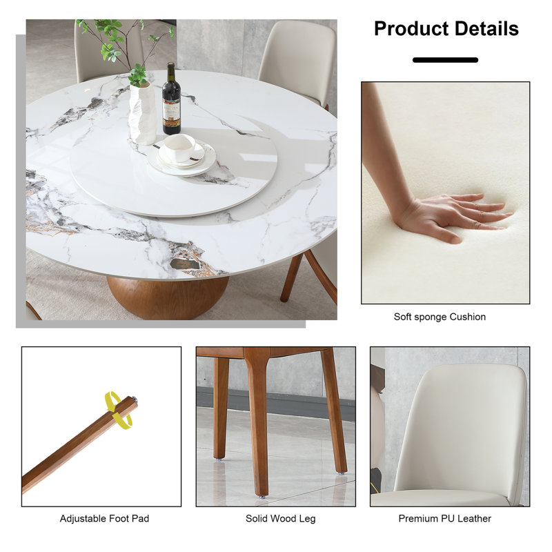 Table de salle à manger moderne en marbre, table ronde en pierre frittée de 59 po pour la salle à manger, cuisine, coin-repas, espace compact avec plateau tournant (8 chaises)