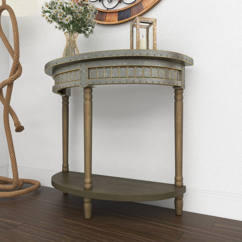 Console demi-lune en métal beige Polson 36 po x 15 po x 32 po