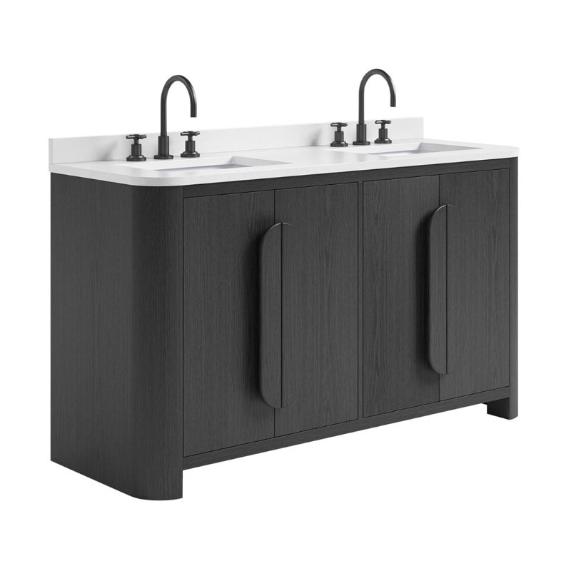 Harper Vanity, Ebony Oak, 60" W, Carrara Marble