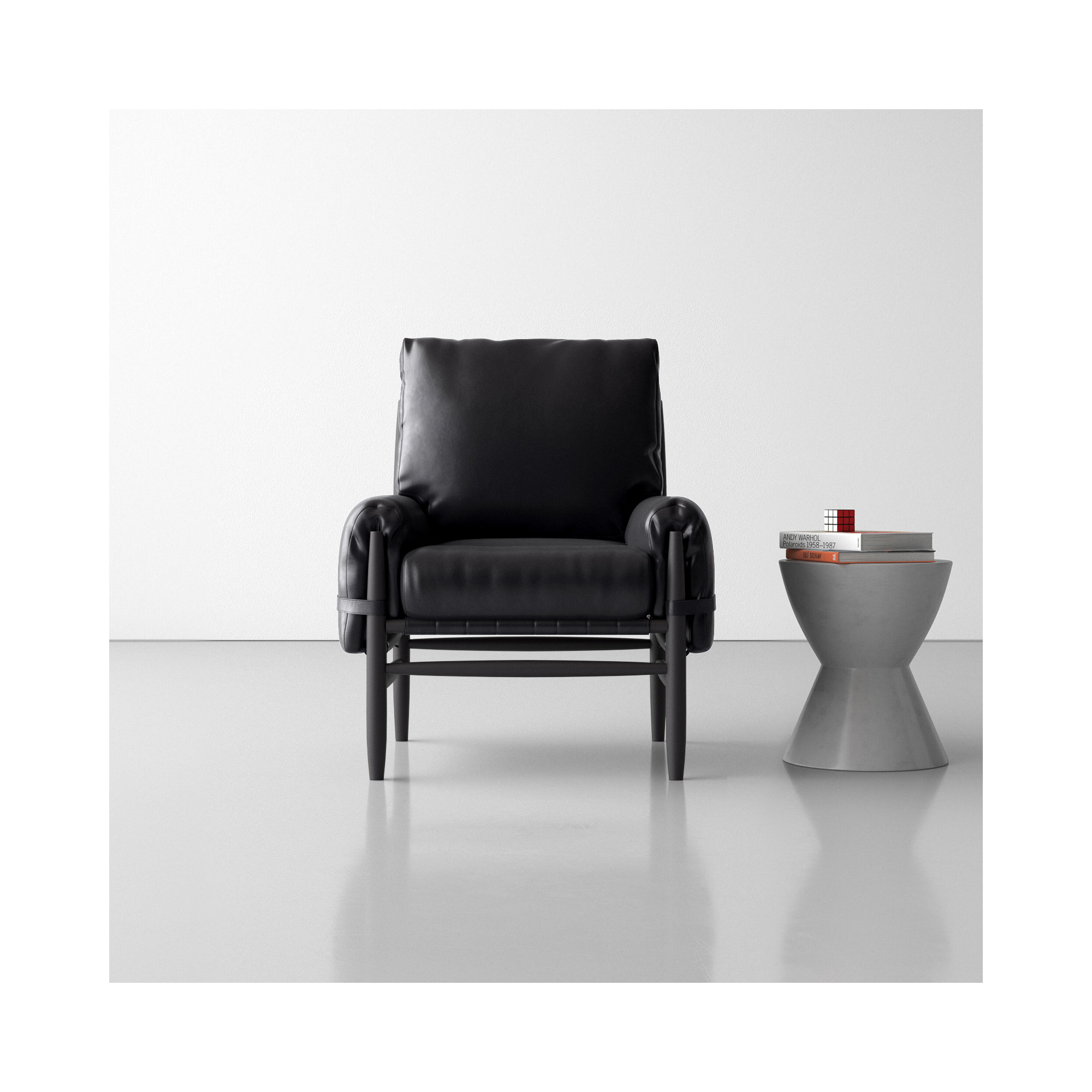 Marla Vegan Leather Armchair, Black Faux Leather