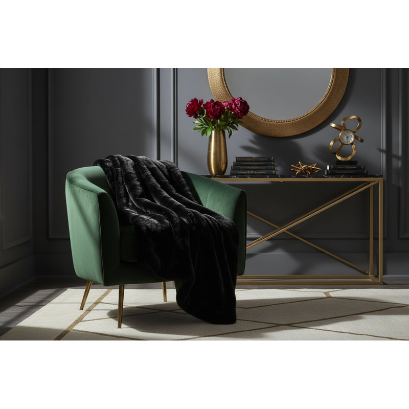 Jeté en fausse fourrure, Black, 60" L x 50" W