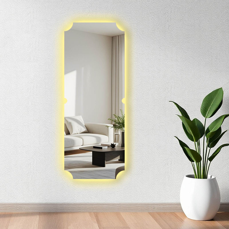Miroir moderne à DEL avec éclairage, 20,5 po x 53,1 po | Verre épais de 4 mm, envers en EVA noir (0,8 po) | Interrupteur marche / arrêt, alimenté par pile (9 V, pile non incluse) | Élégant et fonctionnel pour la décoration intérieure