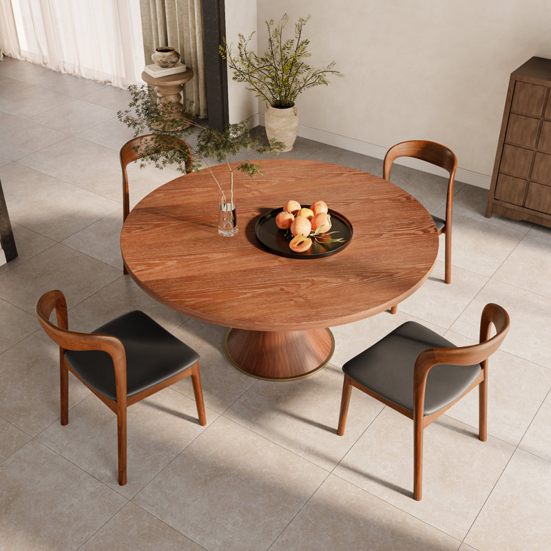 Ensemble de table de salle à manger Mid-Century en bois massif pour repas mémorables (1 table, 4 chaises / 6 chaises), Brun