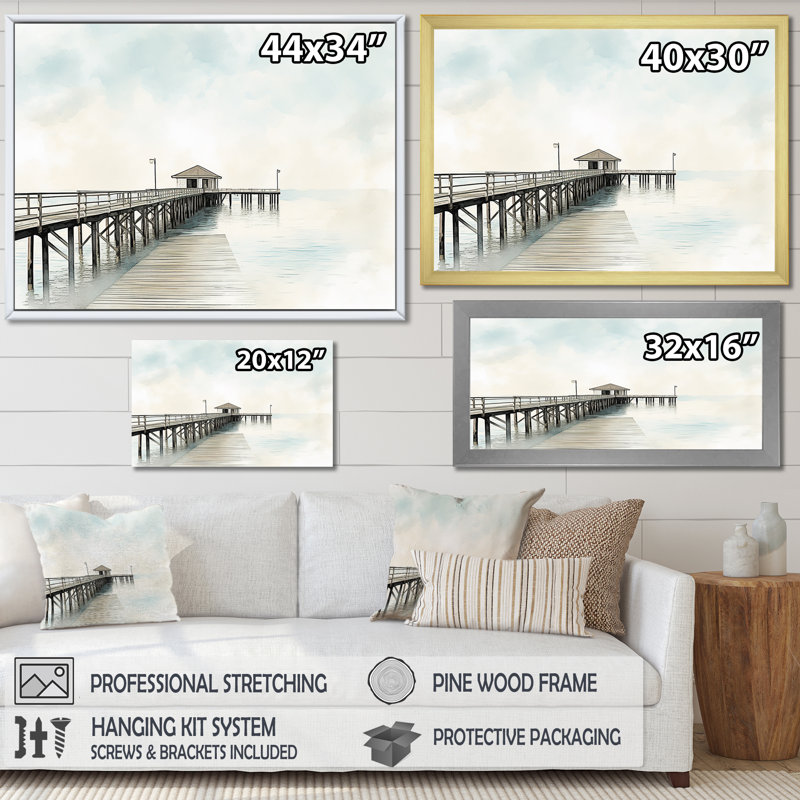 Quan - Reproduction d'art mural plage et océan, Cadre flottant blanc, H 12 po x l 20 po x P 1 po