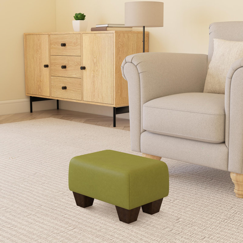 Beong Faux Leather - Mahogany Wood Chunky Legs, Dark Brown, Lime Green