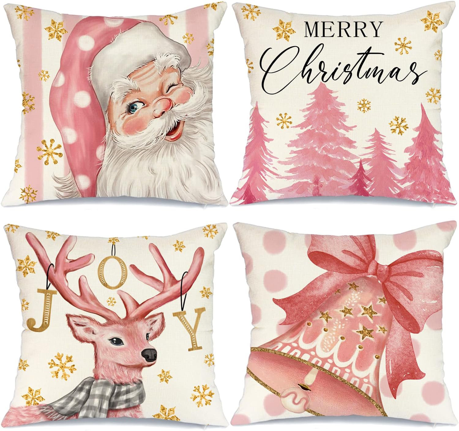 The Holiday Aisle® Christmas Pillow Covers 12X20 Set Of 4 For Christmas  Decorations Santa Claus Christmas Tree Reindeer Pink Bow Polka Dots Stripes  Christmas Pillows Throw Pillow Covers Christmas Farmhouse Decor