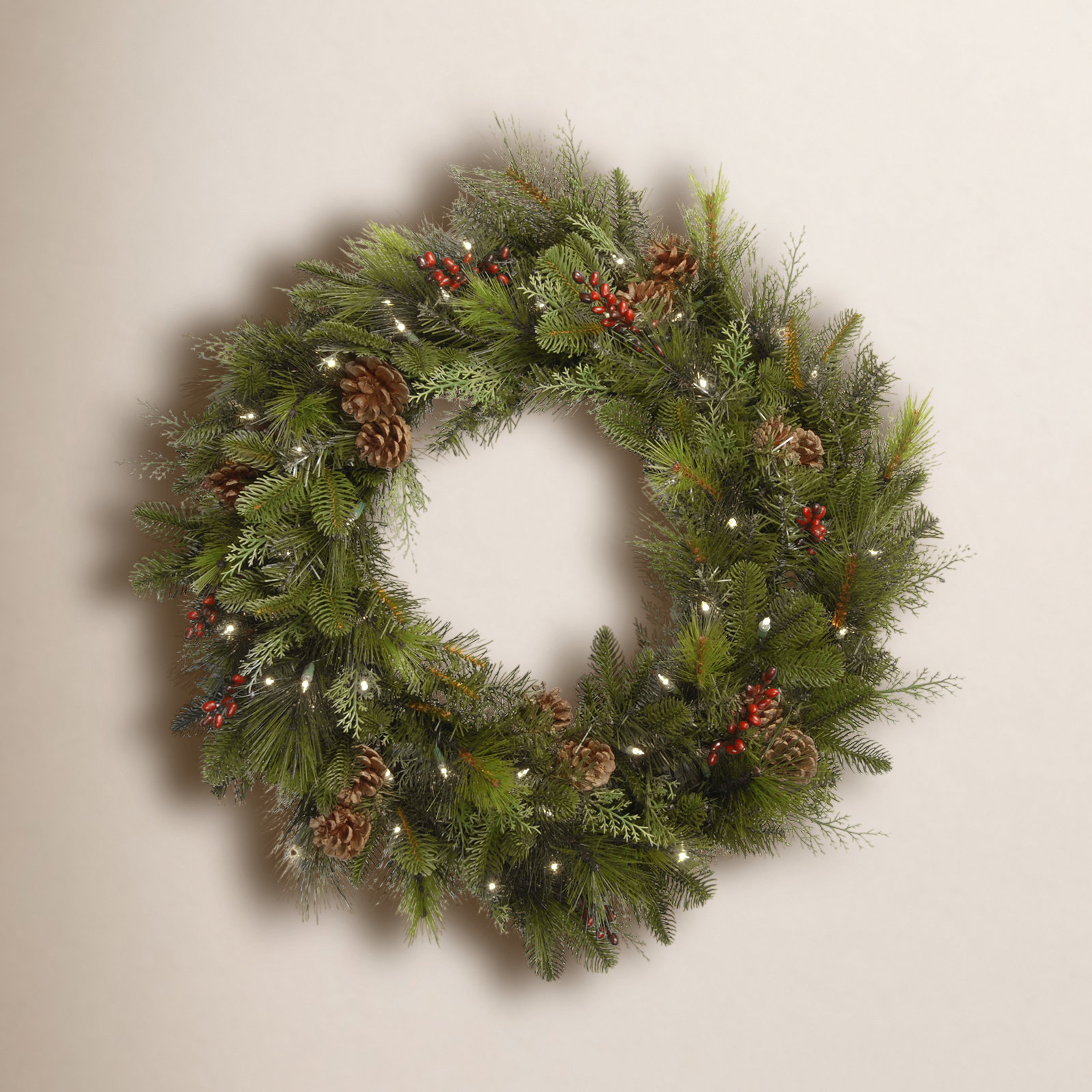 Berry Pre-Lit Wreath, 30" H x 30" W x 5" D