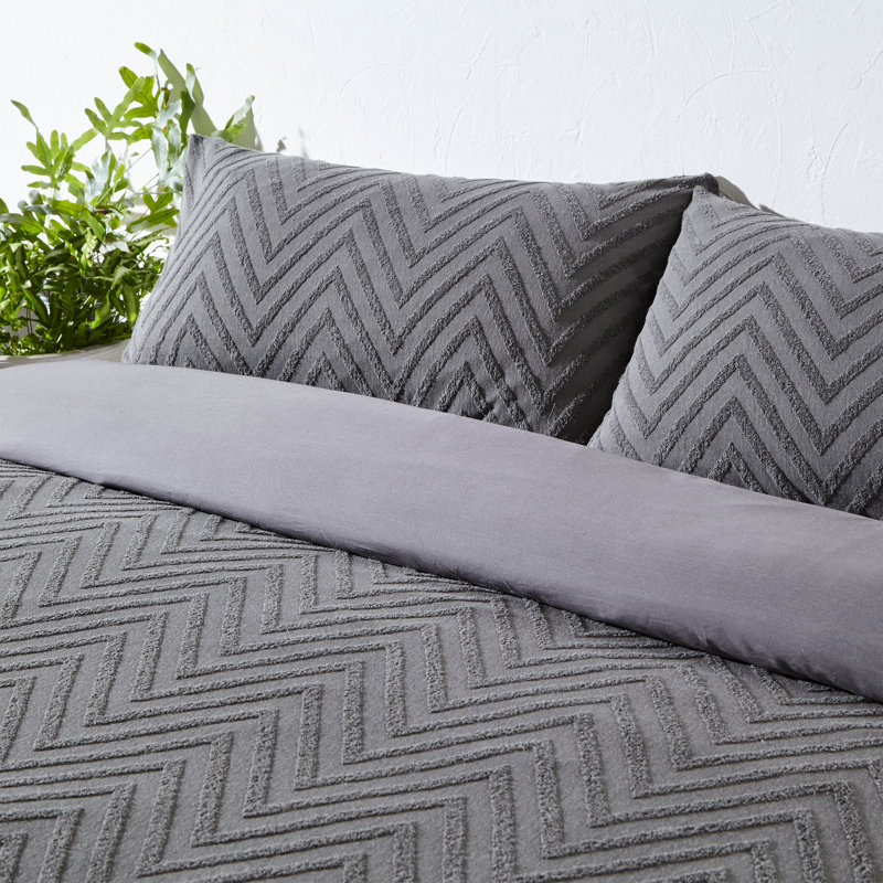 Giselly Cotton Chevron / Zig Zag Duvet Cover Set with Pillowcases, Grey, Single Duvet Cover + 1 Standard Pillowcase