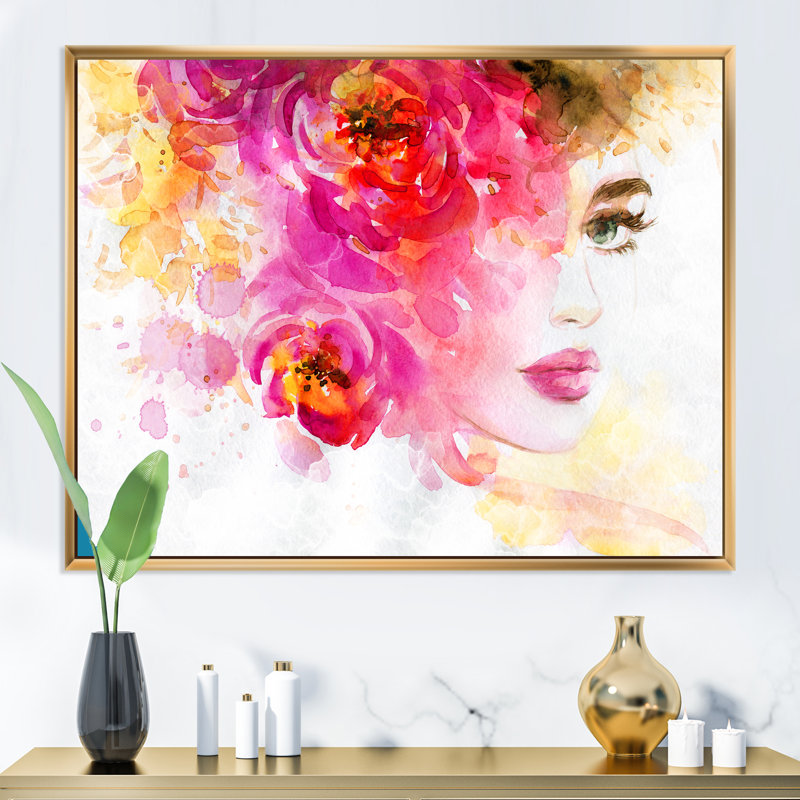 Art floral sur toile, H 34 po x l 44 po x P 1,5 po, Cadre flottant doré
