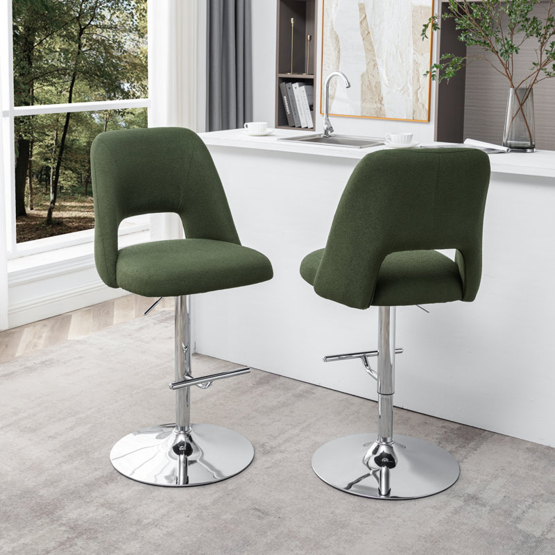 Manoor Swivel Upholstered Adjustable Height Counter Stool with Metal Frame, Green, Silver