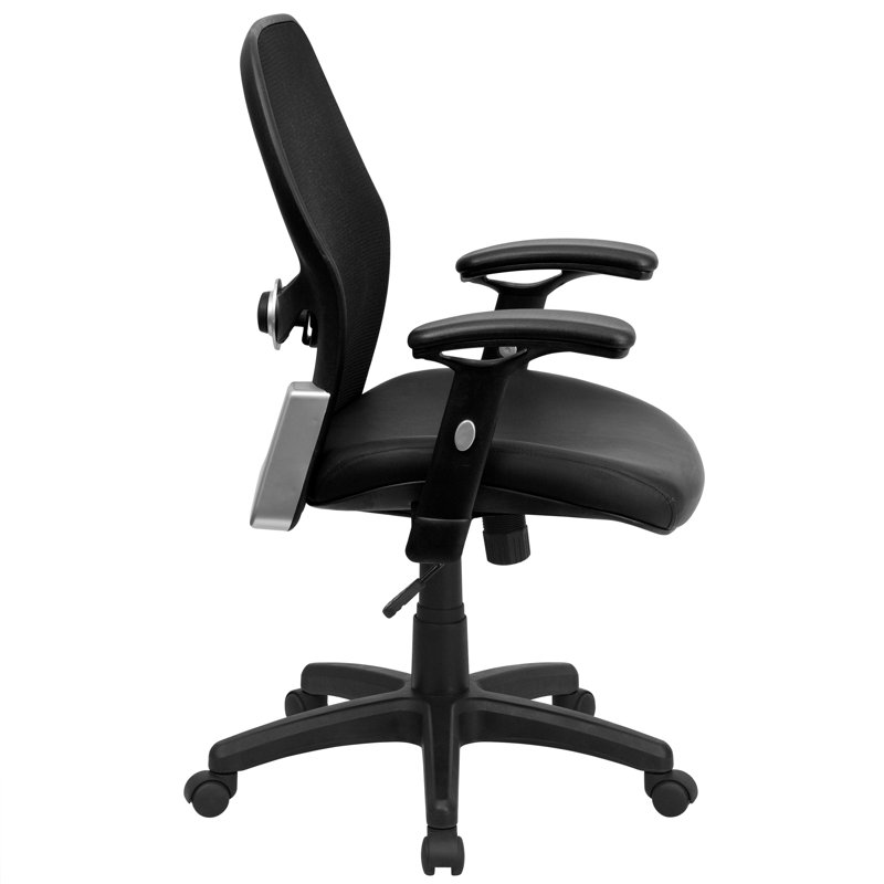  Fauteuil de direction pivotant en maille à dossier moyen avec contrôle d'inclinaison du genou, Noir