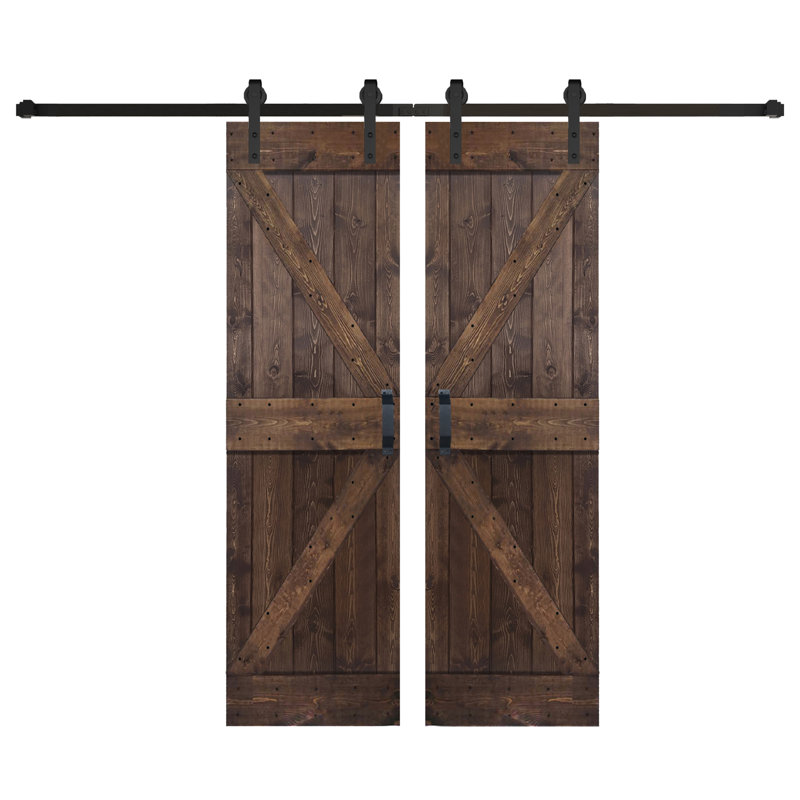 K Style Solid Core Wood Double Sliding Barn Door with Hardware Kit -Assembly Needed, 56" x 84", Kona Coffee